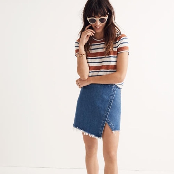 Madewell denim jean raw hem wrap mini skirt - Picture 1 of 5